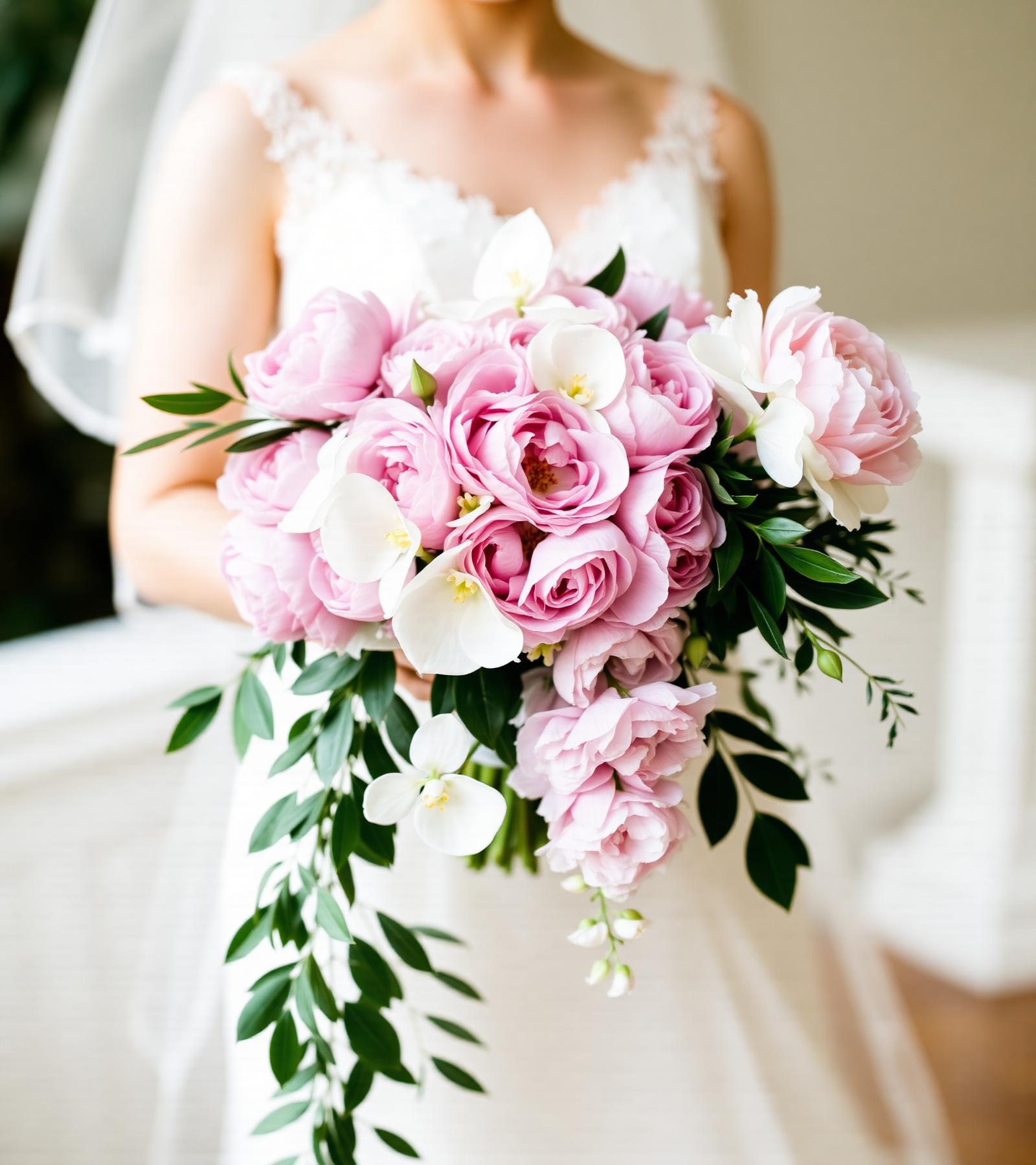 Bride with Fleurmore cascading bouquet